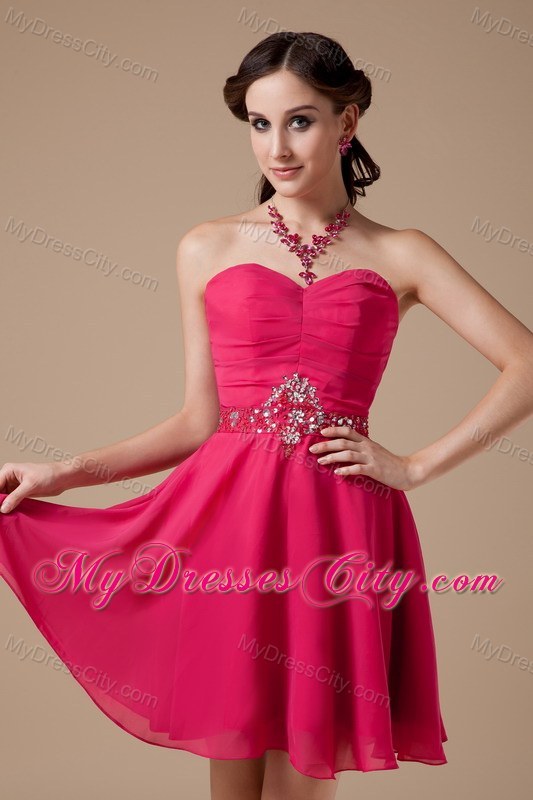 Hot Pink Sweetheart Cool Back Homecoming Dress Chiffon Beading