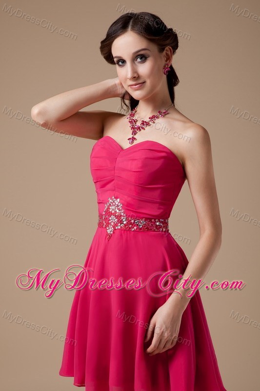 Hot Pink Sweetheart Cool Back Homecoming Dress Chiffon Beading