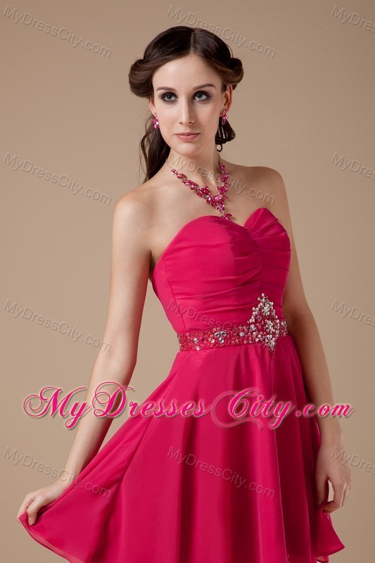 Hot Pink Sweetheart Cool Back Homecoming Dress Chiffon Beading