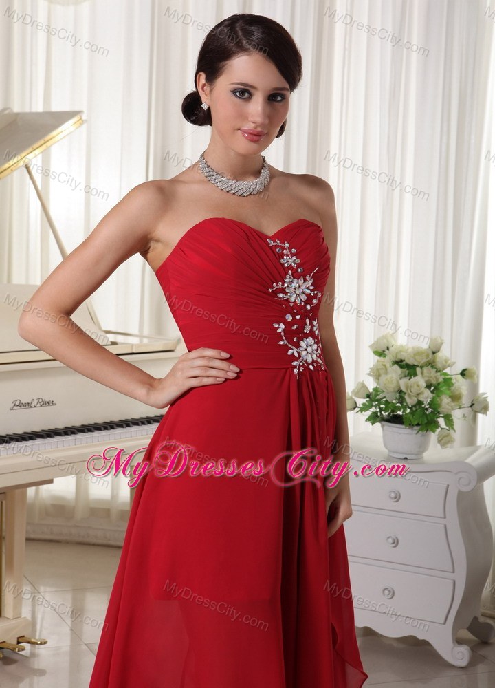 High-low Beaded Chiffon Prom Homecoming Dresses Red Ruching