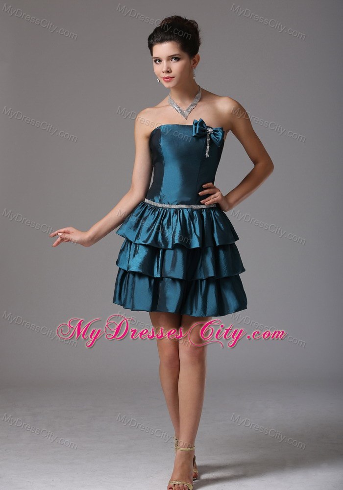 Ruffled Layers Blue Homecoming Cocktail Dresses Bow Beading