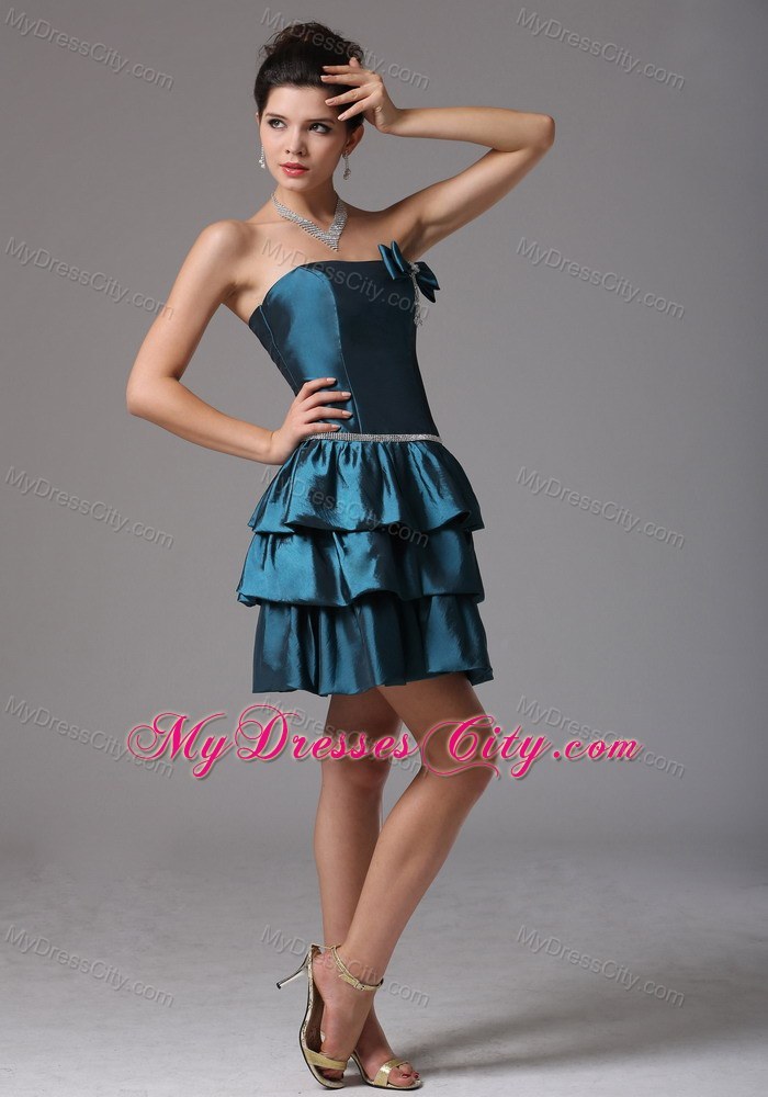 Ruffled Layers Blue Homecoming Cocktail Dresses Bow Beading