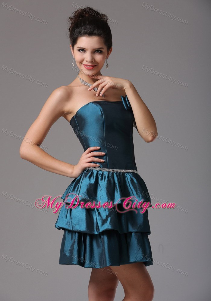 Ruffled Layers Blue Homecoming Cocktail Dresses Bow Beading