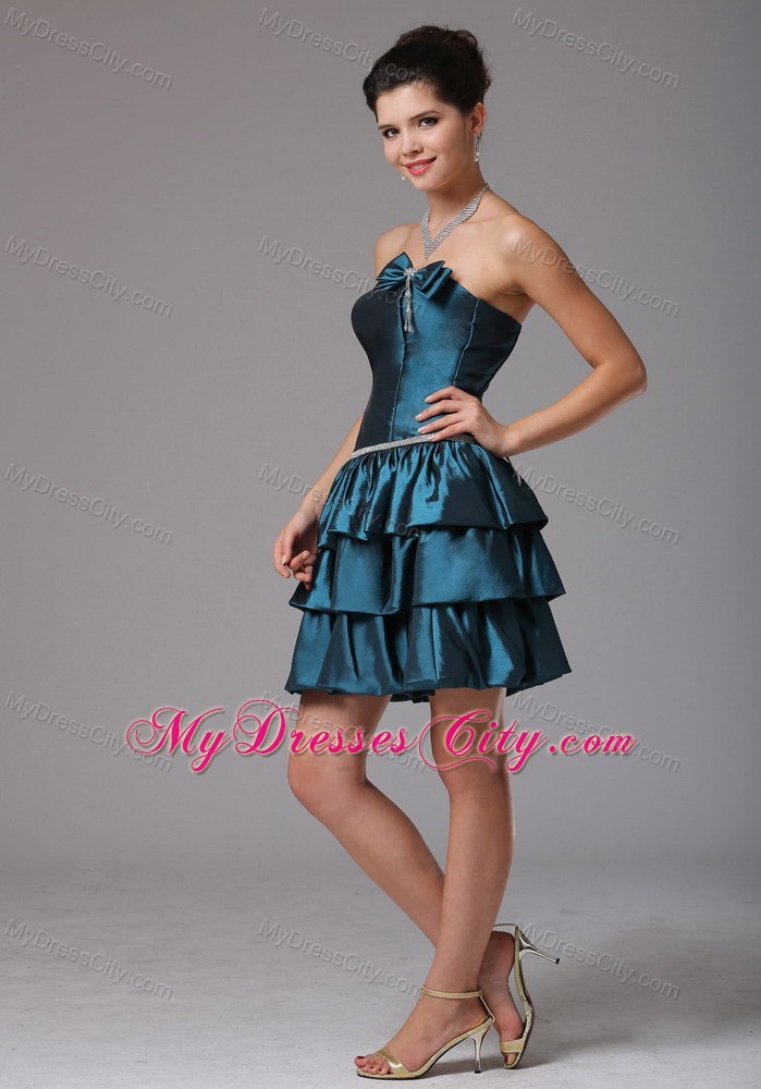 Ruffled Layers Blue Homecoming Cocktail Dresses Bow Beading