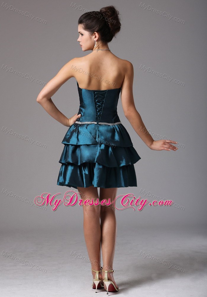 Ruffled Layers Blue Homecoming Cocktail Dresses Bow Beading