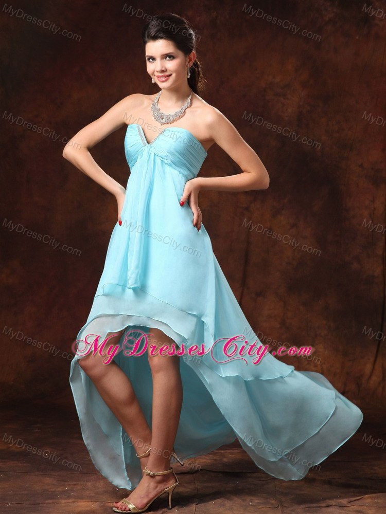 Auqa Blue High-low Beading Homecoming Dress With Side Zipper