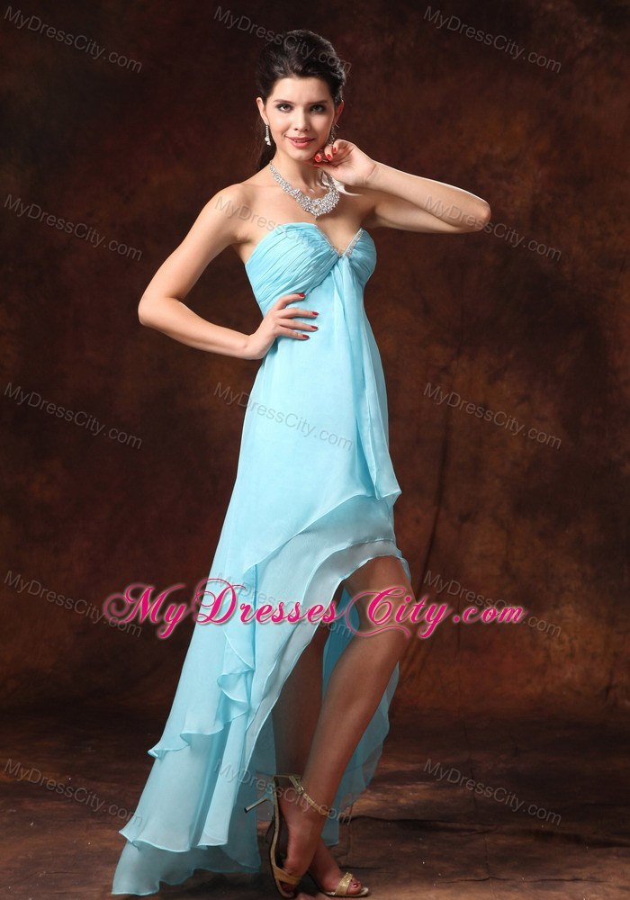 Auqa Blue High-low Beading Homecoming Dress With Side Zipper