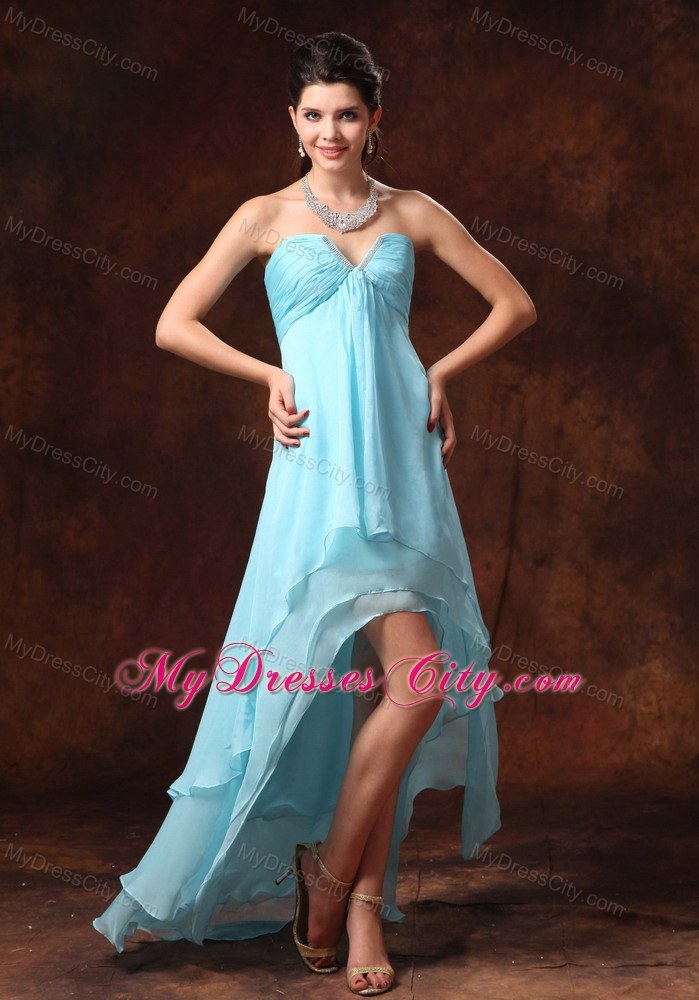 Auqa Blue High-low Beading Homecoming Dress With Side Zipper