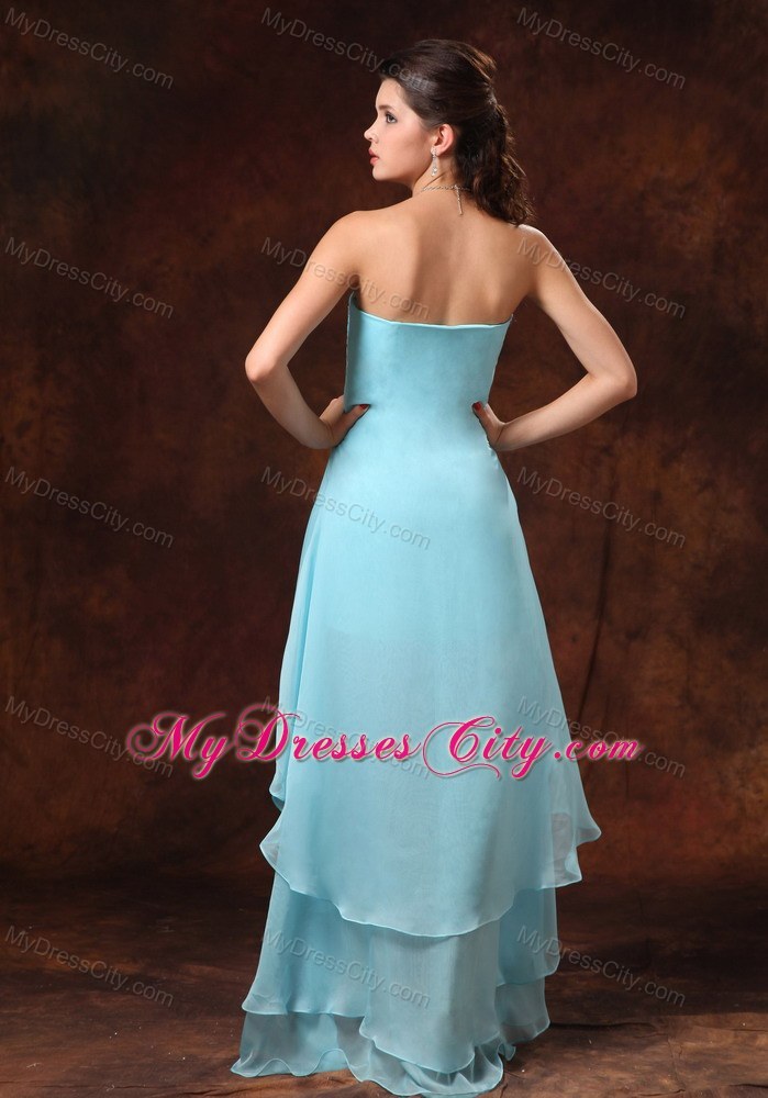 Auqa Blue High-low Beading Homecoming Dress With Side Zipper