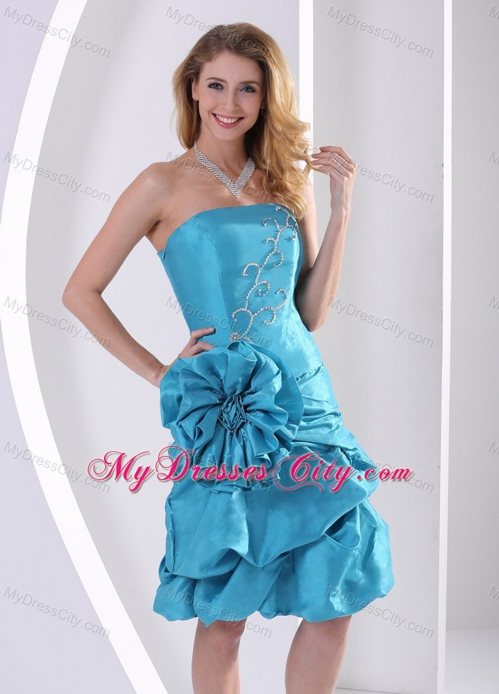 Hand Made Flower Turquoise Homecoming Dresses with Appliques