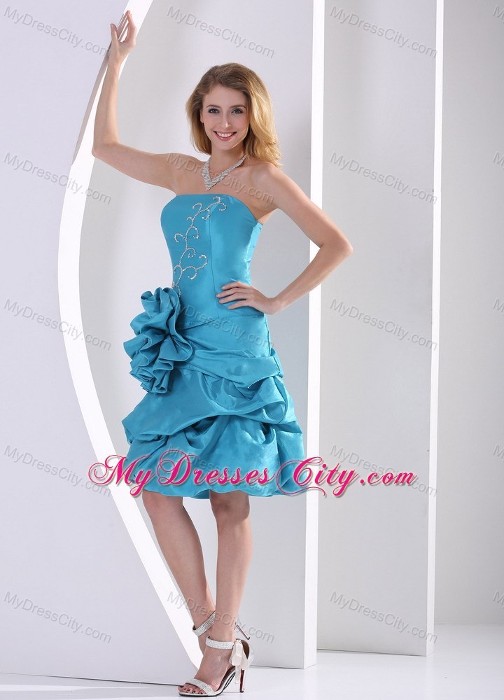 Hand Made Flower Turquoise Homecoming Dresses with Appliques