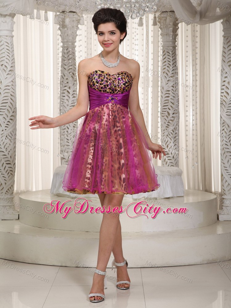 Leopard Colorful Organza Prom Homecoming Dress with Cool Back