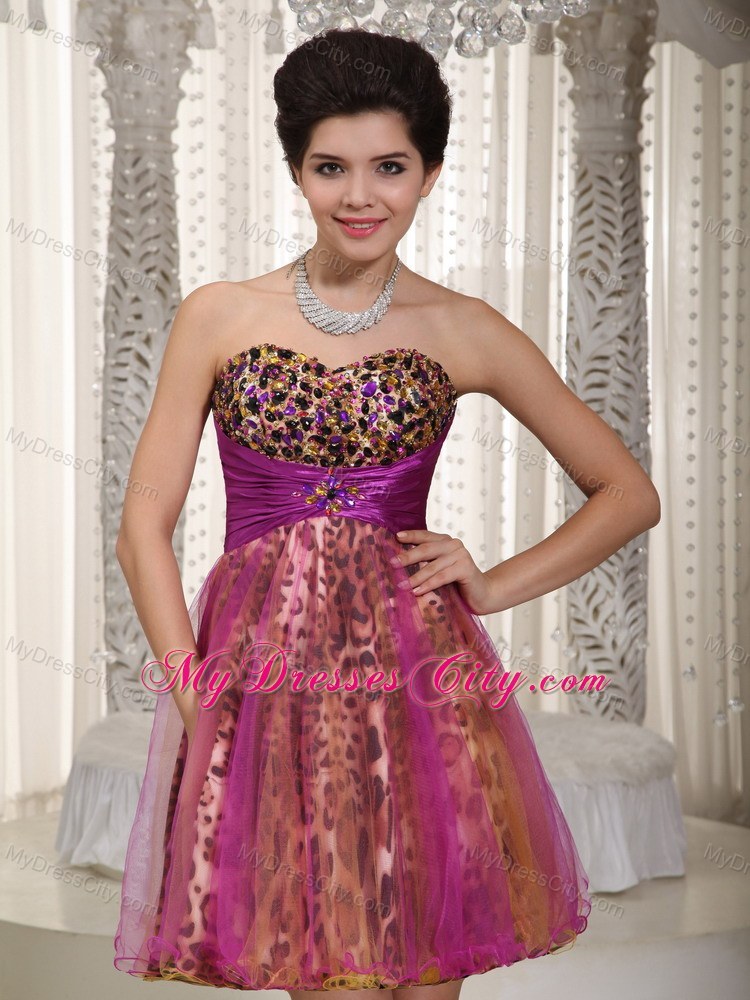 Leopard Colorful Organza Prom Homecoming Dress with Cool Back