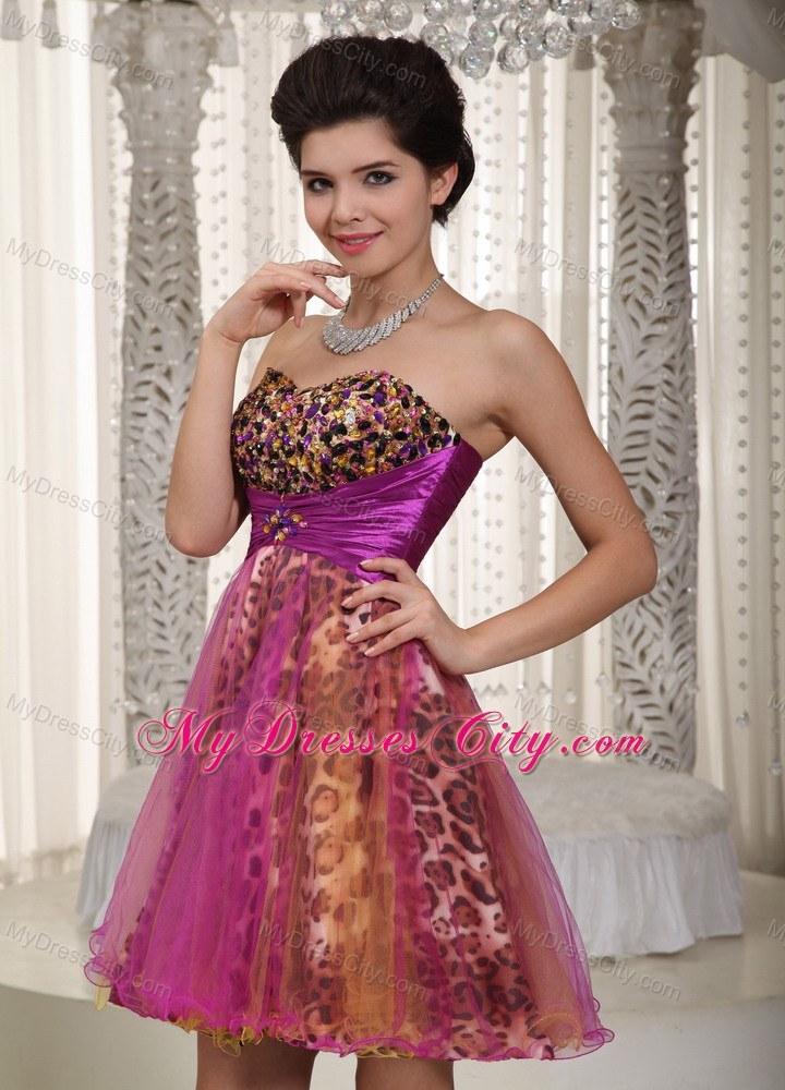 Leopard Colorful Organza Prom Homecoming Dress with Cool Back