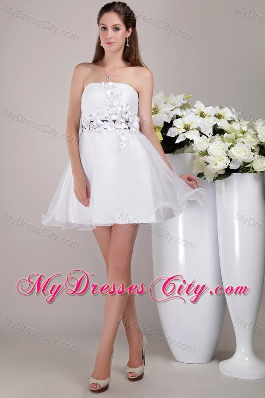 Floral Embellishment White Organza Homecoming Cocktail Dress