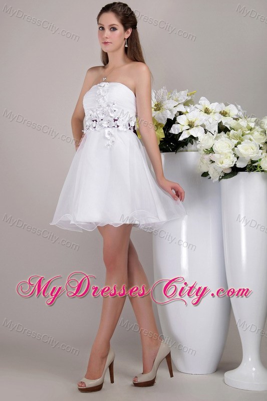 Floral Embellishment White Organza Homecoming Cocktail Dress