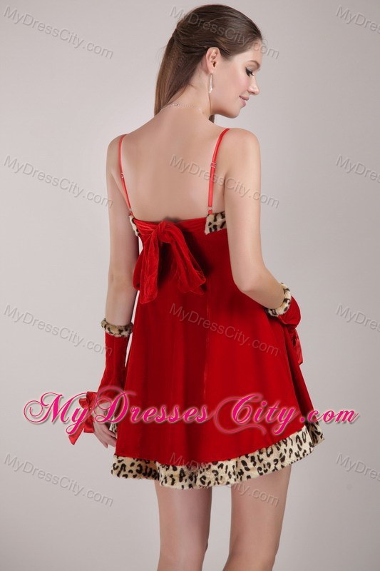 Leopard Spaghetti Straps Homecoming Prom Dress with Bow on Back