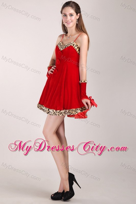 Leopard Spaghetti Straps Homecoming Prom Dress with Bow on Back