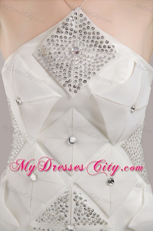 White Asymmetrical Short Satin Beading Homecoming Prom Dress