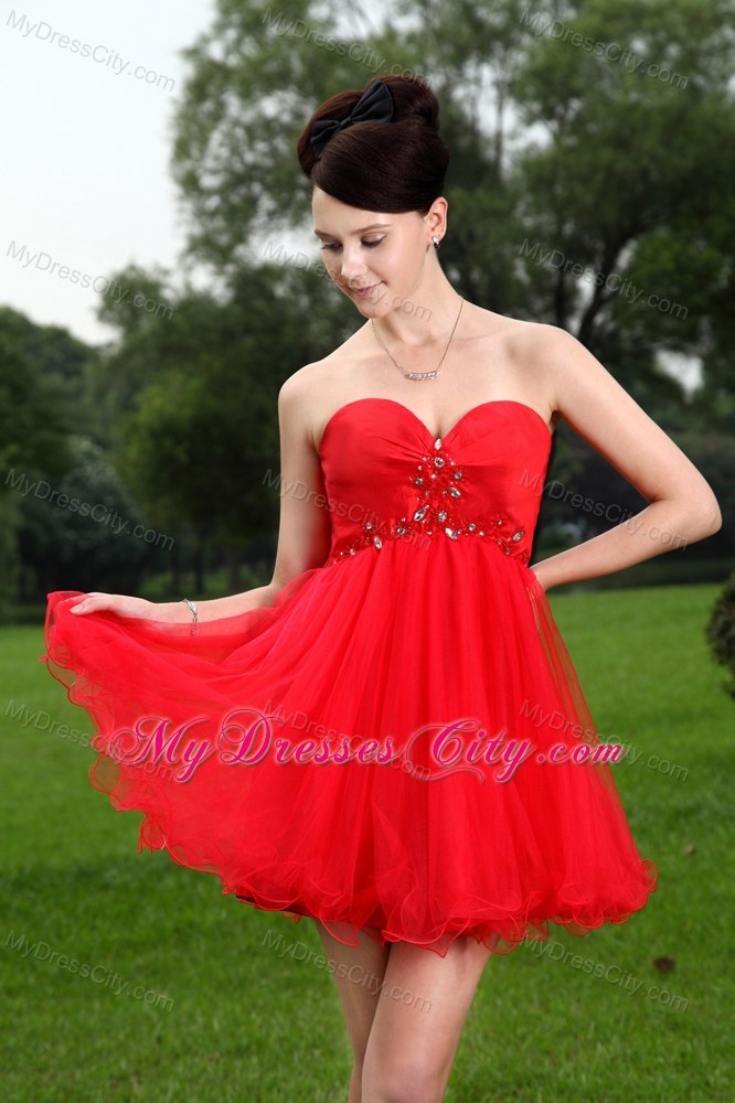 Red Sweetheart Prom Homecoming Dresses Beading Short Oragnza