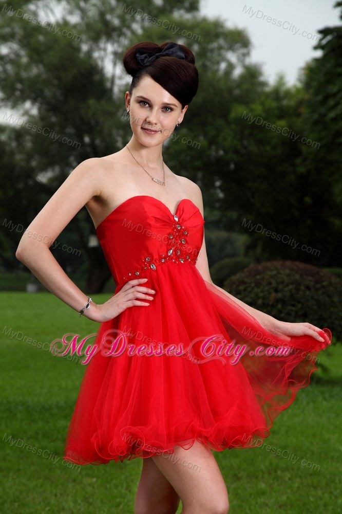 Red Sweetheart Prom Homecoming Dresses Beading Short Oragnza