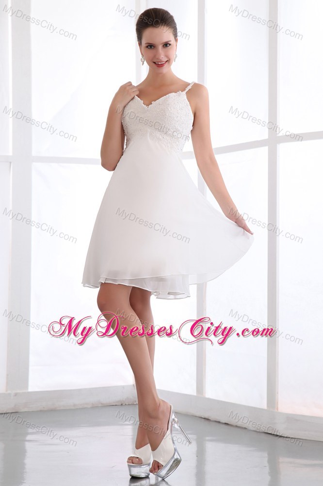 Appliques Spaghetti Straps Chiffon White Prom Homecoming Dress