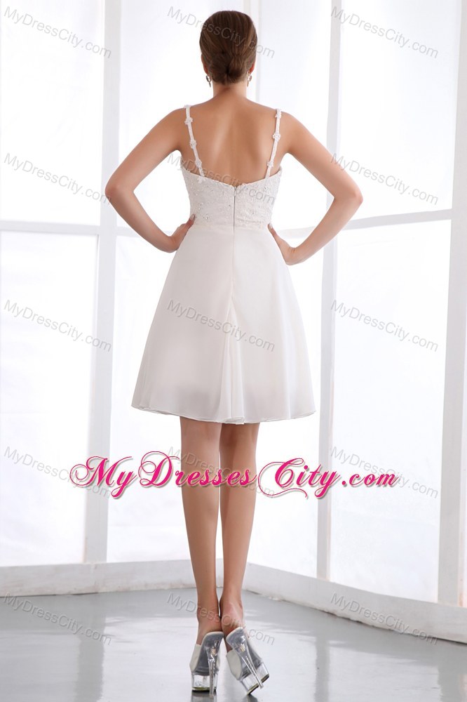 Appliques Spaghetti Straps Chiffon White Prom Homecoming Dress