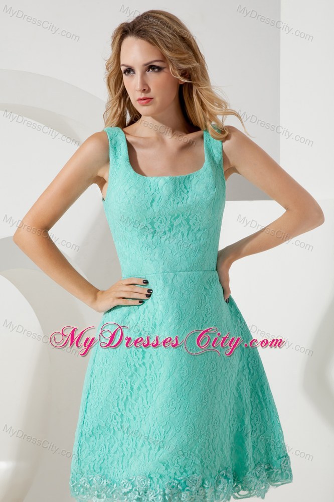 Lace Turquoise Square Short Homecoming Dress for Wedding Party