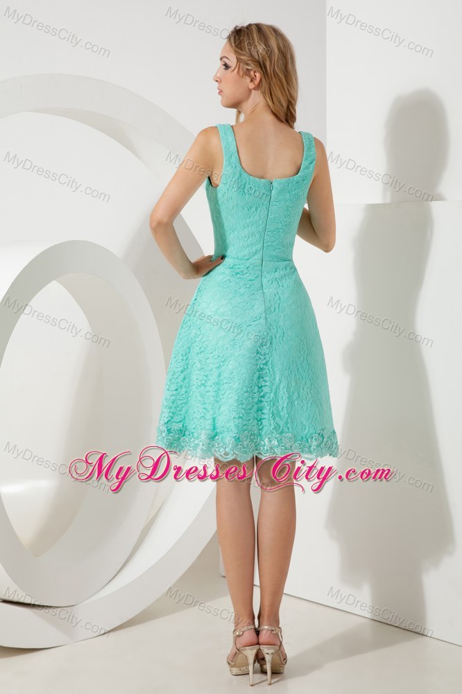 Lace Turquoise Square Short Homecoming Dress for Wedding Party