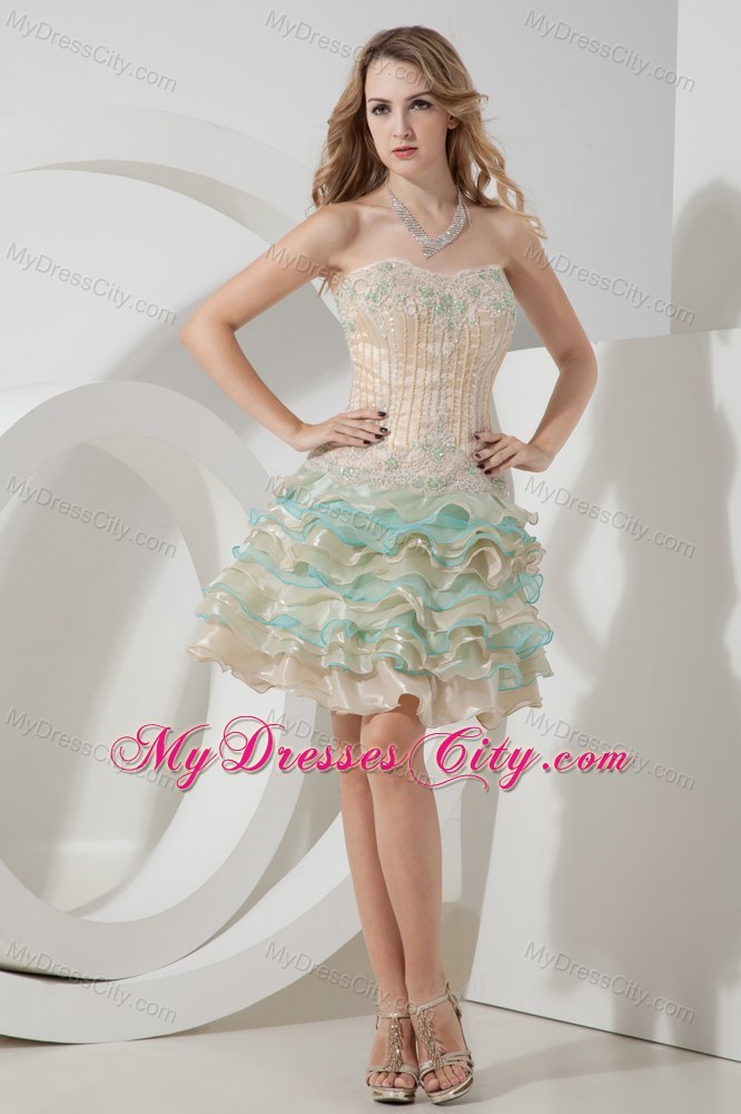 Embroidery Ruffled Layers Beading Colorful Homecoming Dresses