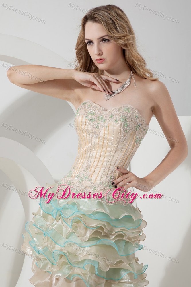 Embroidery Ruffled Layers Beading Colorful Homecoming Dresses