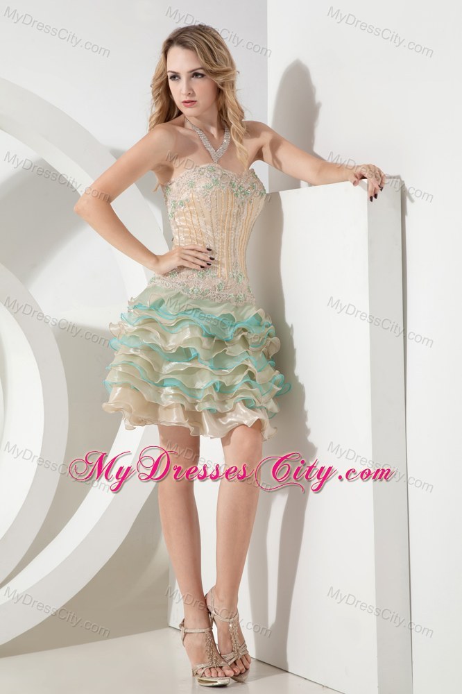 Embroidery Ruffled Layers Beading Colorful Homecoming Dresses