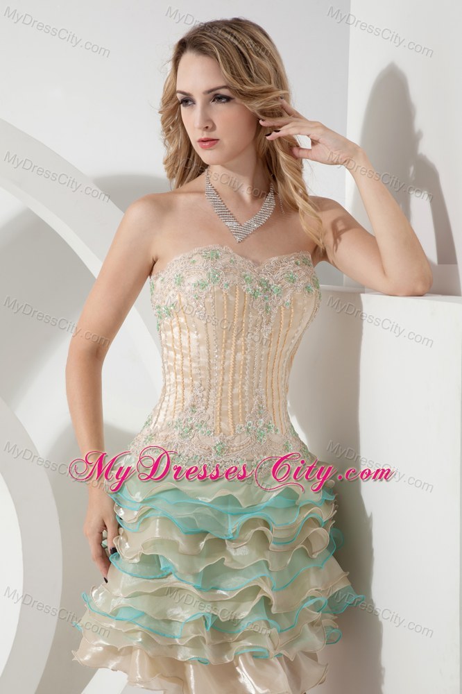 Embroidery Ruffled Layers Beading Colorful Homecoming Dresses