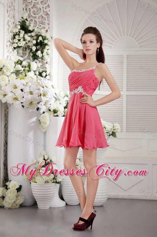 Appliques One Shoulder Coral Homecoming Dress with Cutout Back