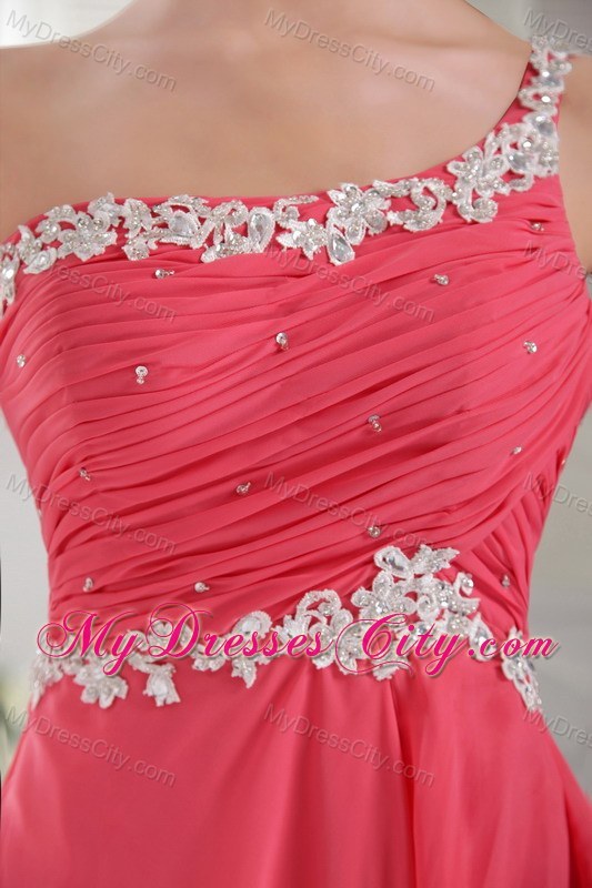 Appliques One Shoulder Coral Homecoming Dress with Cutout Back