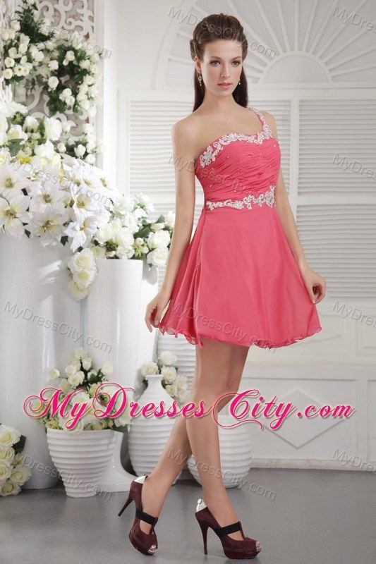 Appliques One Shoulder Coral Homecoming Dress with Cutout Back