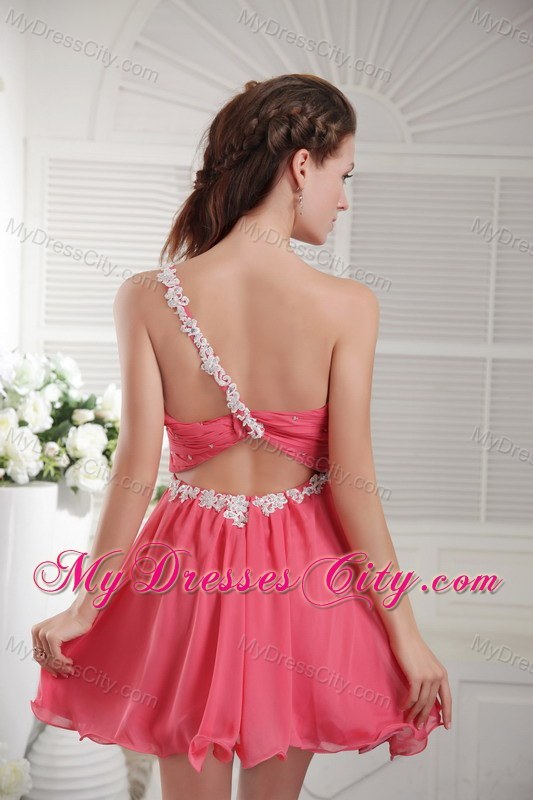 Appliques One Shoulder Coral Homecoming Dress with Cutout Back