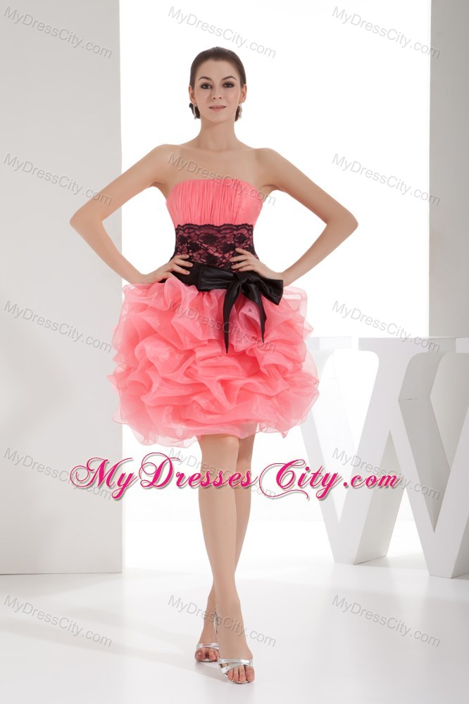 Lace Strapless Pick-ups Short Watermelon Homecoming Prom Dress