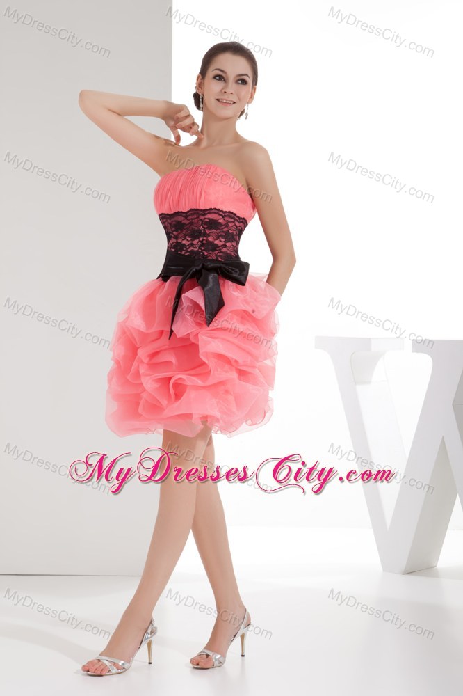 Lace Strapless Pick-ups Short Watermelon Homecoming Prom Dress