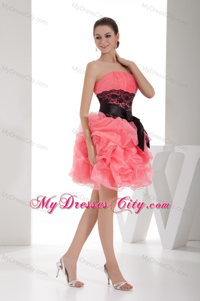 Lace Strapless Pick-ups Short Watermelon Homecoming Prom Dress