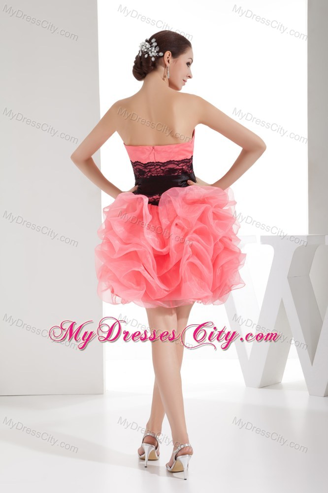 Lace Strapless Pick-ups Short Watermelon Homecoming Prom Dress