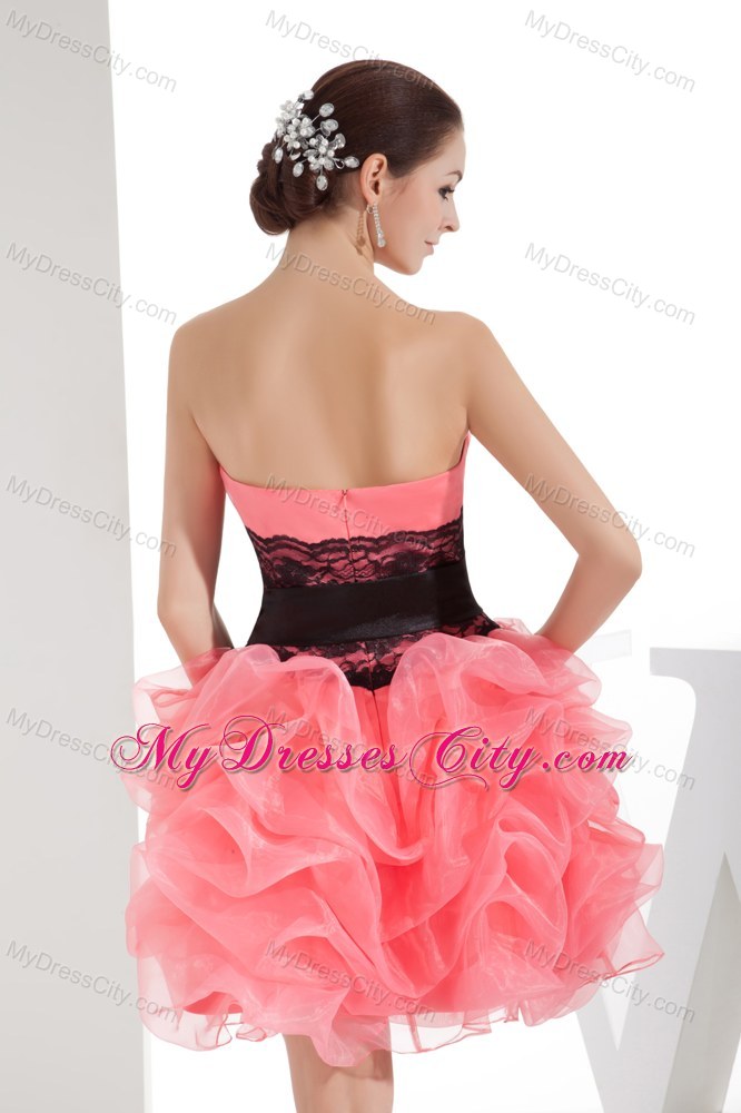 Lace Strapless Pick-ups Short Watermelon Homecoming Prom Dress