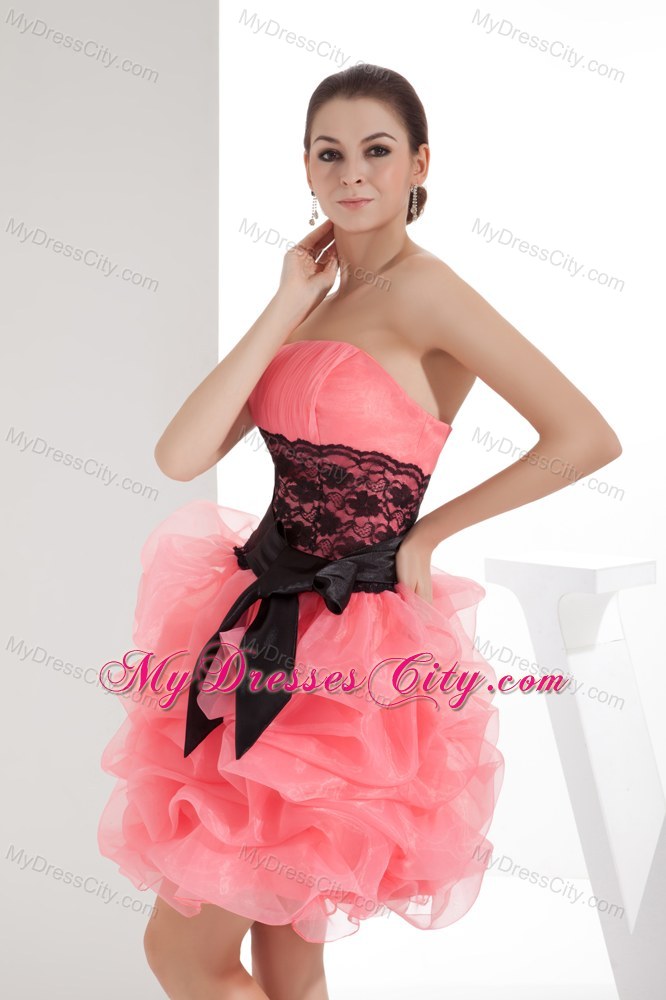 Lace Strapless Pick-ups Short Watermelon Homecoming Prom Dress