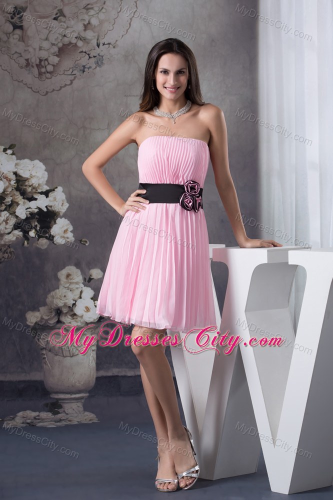 Hand Made Flowers Prom Homecoming Dresses Short Pleat Baby Pink