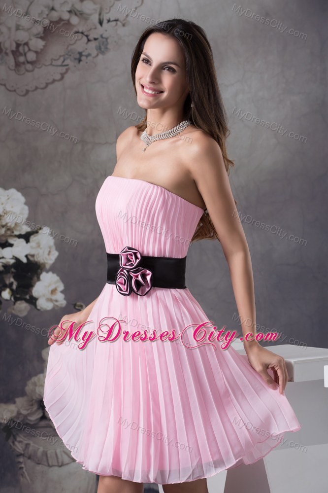 Hand Made Flowers Prom Homecoming Dresses Short Pleat Baby Pink