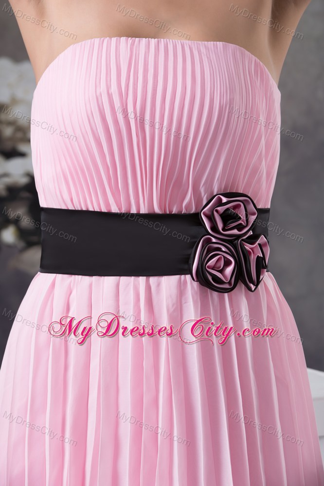 Hand Made Flowers Prom Homecoming Dresses Short Pleat Baby Pink