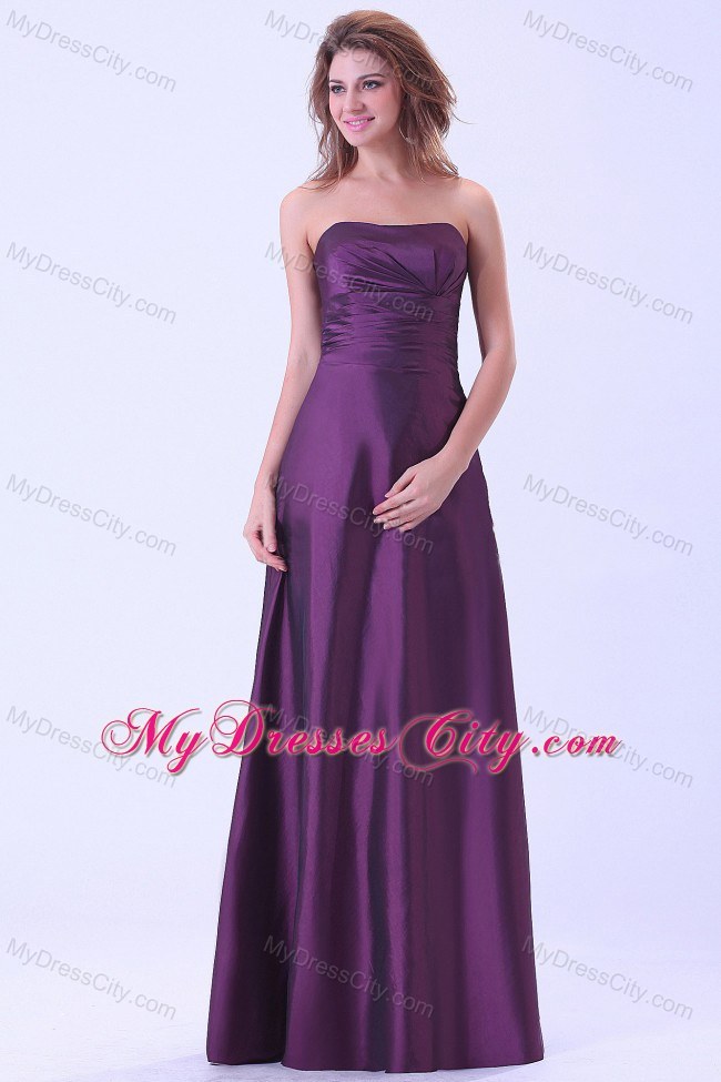 Long Dark Purple Strapless A-line Dress for Bridesmaid