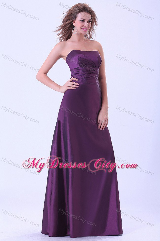 Long Dark Purple Strapless A-line Dress for Bridesmaid