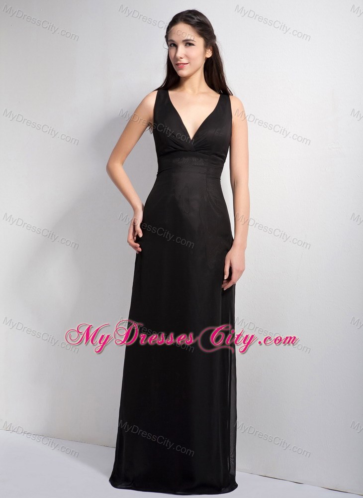 V-neck Full Length Bridesmaid Dress with Pierced Back