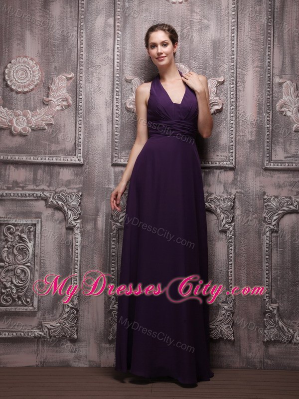 Empire Halter Top Full length Chiffon Ruching Dresses For Bridesmaid